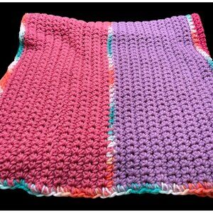 Handmade Crochet Blanket Pink & Purple 52" X 42" With Multicolor Border